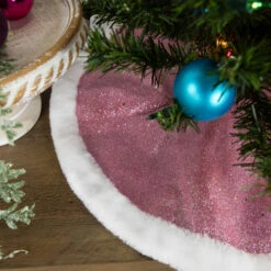 Northlight 20" Pink Glittered Mini Christmas Tree Skirt With White Fur Trim 7 Northlight 20" Pink Glittered Mini Christmas Tree Skirt With White Fur Trim -Christmas Decoration Store northlight l27922 styled 2 86487.1691161227