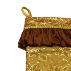 Northlight 19" Gold Sequined Floral Venetian Style Ruffle Cuff Christmas Stocking -Christmas Decoration Store northlight l35352 3 90586.1665610431