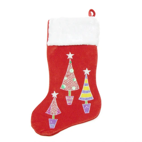 Northlight 20" Red And White Embroidered Velveteen Cuff Christmas Tree Stocking 2 Northlight 20" Red And White Embroidered Velveteen Cuff Christmas Tree Stocking - Image 2