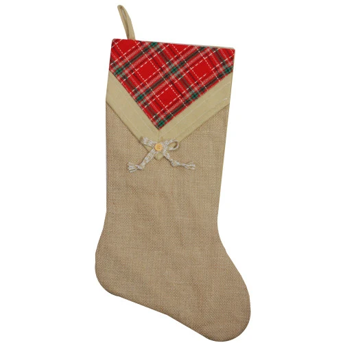 Northlight 20.5" Beige And Red Plaid V-Cuff Christmas Stocking 1 Northlight 20.5" Beige And Red Plaid V-Cuff Christmas Stocking