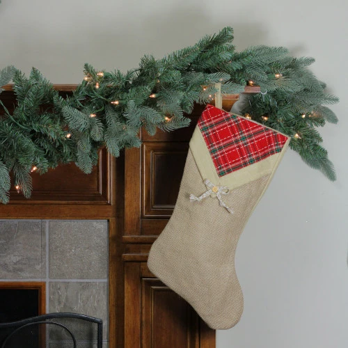 Northlight 20.5" Beige And Red Plaid V-Cuff Christmas Stocking 2 Northlight 20.5" Beige And Red Plaid V-Cuff Christmas Stocking - Image 2