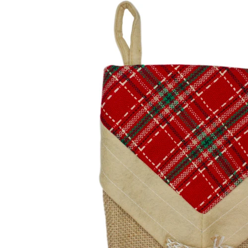 Northlight 20.5" Beige And Red Plaid V-Cuff Christmas Stocking 3 Northlight 20.5" Beige And Red Plaid V-Cuff Christmas Stocking - Image 3