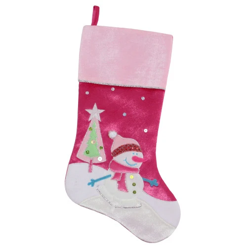 Northlight 20.5" Pink Embroidered Ice Skating Snowman And Christmas Tree Stocking 1 Northlight 20.5" Pink Embroidered Ice Skating Snowman And Christmas Tree Stocking