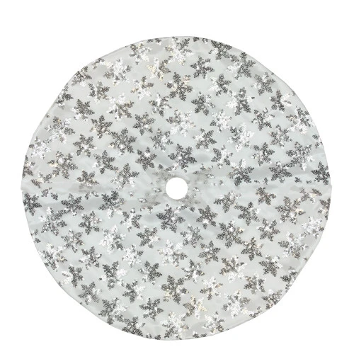 Northlight 20" White And Silver Sequin Snowflake Mini Christmas Tree Skirt 1 Northlight 20" White And Silver Sequin Snowflake Mini Christmas Tree Skirt