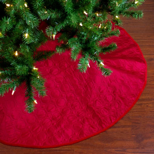 Northlight 48" Red Quilted Christmas Hexagon Tree Skirt With Velvety Trim 2 Northlight 48" Red Quilted Christmas Hexagon Tree Skirt With Velvety Trim - Image 2