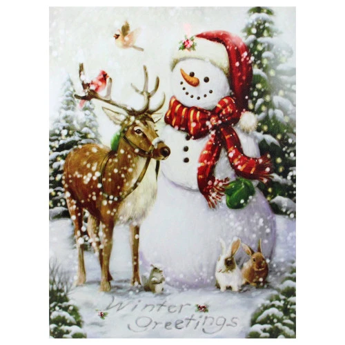 Northlight LED Lighted Snowman And Reindeer Christmas Canvas Wall Art 15.75" X 12" 2 Northlight LED Lighted Snowman And Reindeer Christmas Canvas Wall Art 15.75" X 12" - Image 2