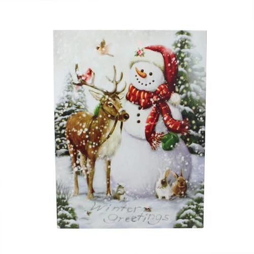 Northlight LED Lighted Snowman And Reindeer Christmas Canvas Wall Art 15.75" X 12" 1 Northlight LED Lighted Snowman And Reindeer Christmas Canvas Wall Art 15.75" X 12"