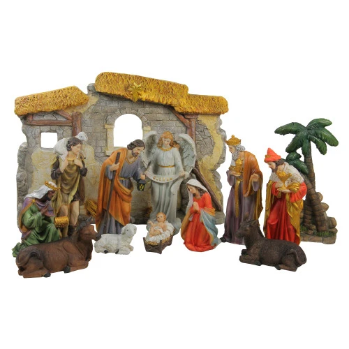 Northlight 13-Piece Gray Traditional Religious Christmas Nativity Figurine With Stable 23.25" 1 Northlight 13-Piece Gray Traditional Religious Christmas Nativity Figurine With Stable 23.25"