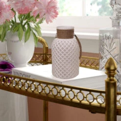 Northlight 10" White And Brown Diamond Texture Glass Pillar Candle Holder Lantern -Christmas Decoration Store northlight sd37718 03 98863.1602034737