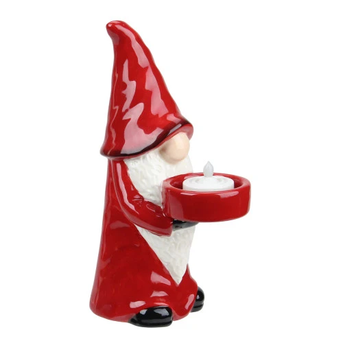 Northlight 8.25" Red And White Ceramic Christmas Gnome Tealight Candle Holder 2 Northlight 8.25" Red And White Ceramic Christmas Gnome Tealight Candle Holder - Image 2