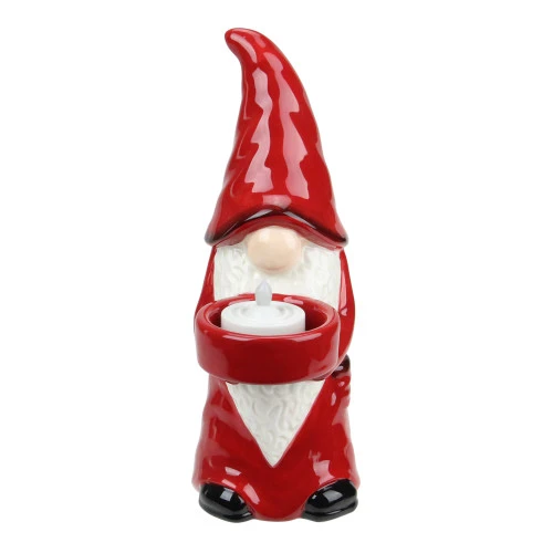 Northlight 8.25" Red And White Ceramic Christmas Gnome Tealight Candle Holder 1 Northlight 8.25" Red And White Ceramic Christmas Gnome Tealight Candle Holder