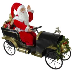 Northlight 33" Santa Delivering Presents In A Black And Gold Vintage Car Christmas Decoration