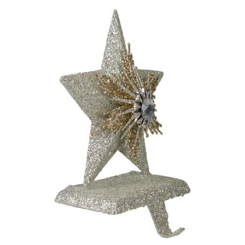 Northlight 8" Silver And Gold Glittered 5-Point Star Christmas Stocking Holder 2 Northlight 8" Silver And Gold Glittered 5-Point Star Christmas Stocking Holder - Image 2