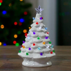 Northlight 8" LED Lighted White Ceramic Christmas Tree With Pastel Lights Table Top Decoration -Christmas Decoration Store northlight tr26288 4 83289.1588402606