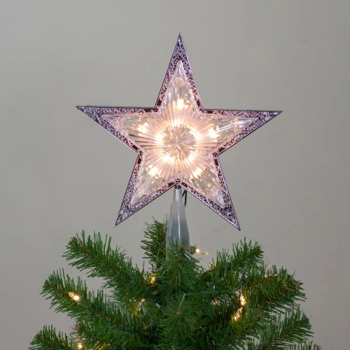 Kurt Adler 11" Lighted Silver Star With Cut-Out Design Christmas Tree Topper - Clear Lights 3 Kurt Adler 11" Lighted Silver Star With Cut-Out Design Christmas Tree Topper - Clear Lights - Image 3