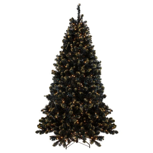Northlight Pre-Lit LED Black Crystal Pine With Gold Glitter Artificial Christmas Tree - 7.5 Ft Clear Lights 1 Northlight Pre-Lit LED Black Crystal Pine With Gold Glitter Artificial Christmas Tree - 7.5 Ft Clear Lights
