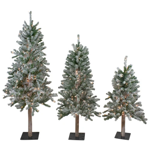 Northlight Set Of 3 Pre-Lit Slim Flocked Alpine Artificial Christmas Trees 5' - Clear Lights 1 Northlight Set Of 3 Pre-Lit Slim Flocked Alpine Artificial Christmas Trees 5' - Clear Lights
