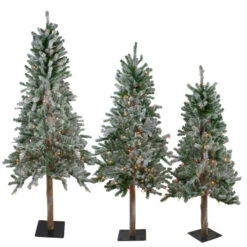 Northlight Set Of 3 Pre-Lit Slim Flocked Alpine Artificial Christmas Trees 6' - Multicolor Lights