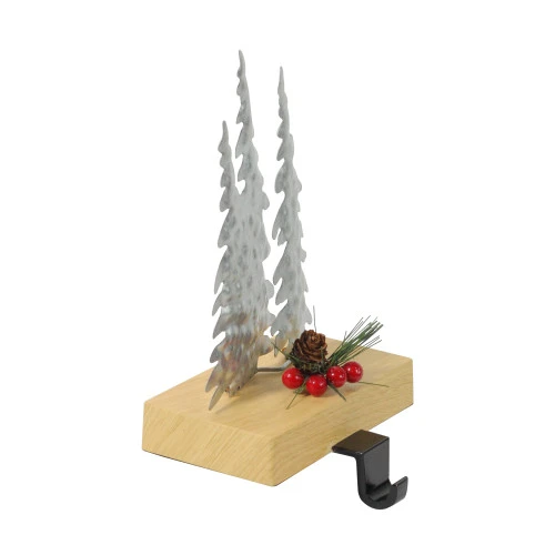 Northlight 8.5" Silver And Red Wooden Christmas Trees Stocking Holder 2 Northlight 8.5" Silver And Red Wooden Christmas Trees Stocking Holder - Image 2