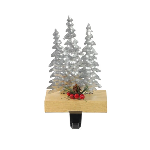 Northlight 8.5" Silver And Red Wooden Christmas Trees Stocking Holder 1 Northlight 8.5" Silver And Red Wooden Christmas Trees Stocking Holder