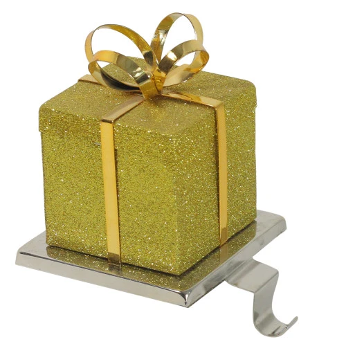Northlight 5.5" Glitter Gold And Silver Gift Box Metal Christmas Stocking Holder 1 Northlight 5.5" Glitter Gold And Silver Gift Box Metal Christmas Stocking Holder
