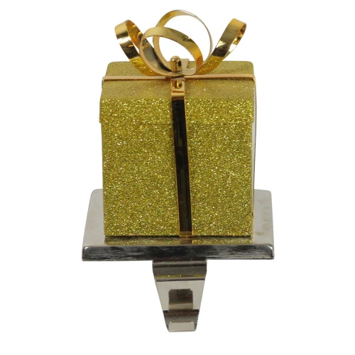 Northlight 5.5" Glitter Gold And Silver Gift Box Metal Christmas Stocking Holder 2 Northlight 5.5" Glitter Gold And Silver Gift Box Metal Christmas Stocking Holder - Image 2