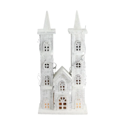 Northlight 15.75" White Pre-Lit LED Snowy Double Tower Church Christmas Decor 3 Northlight 15.75" White Pre-Lit LED Snowy Double Tower Church Christmas Decor - Image 3