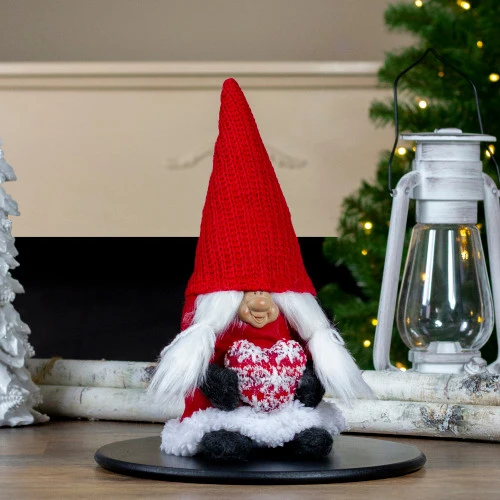 Northlight 13.5" Red And Gray Smiling Woman Christmas Gnome Tabletop Figure 2 Northlight 13.5" Red And Gray Smiling Woman Christmas Gnome Tabletop Figure - Image 2