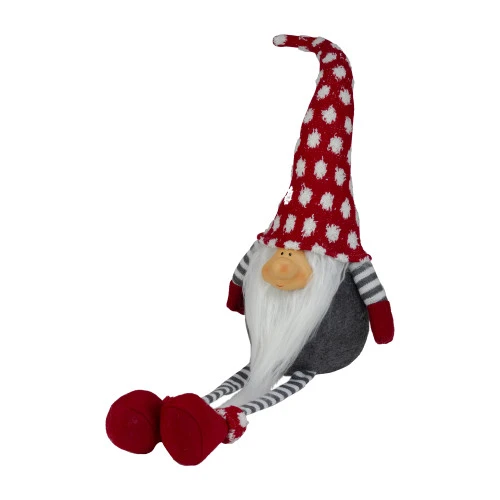 Northlight 24" Gray And Red Hanging Leg With Polka-Dot Snow Cap Smiling Gnome 3 Northlight 24" Gray And Red Hanging Leg With Polka-Dot Snow Cap Smiling Gnome - Image 3