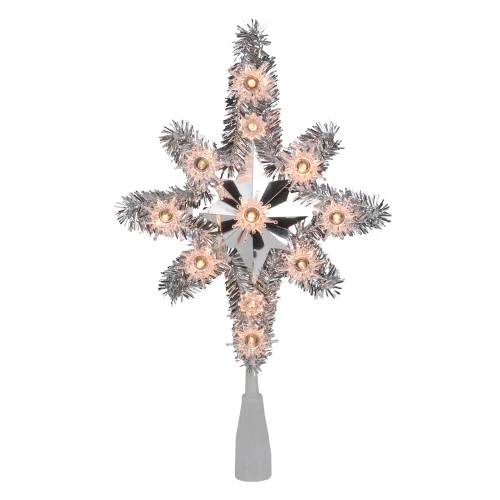 Northlight 11" Silver Lighted Tinsel Star Of Bethlehem Christmas Tree Topper - Clear Lights 1 Northlight 11" Silver Lighted Tinsel Star Of Bethlehem Christmas Tree Topper - Clear Lights