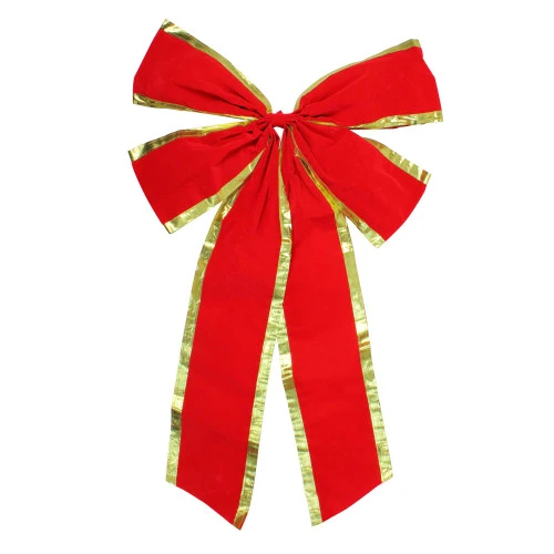 Northlight 24" X 38" Red And Gold 4-Loop Velveteen Christmas Bow Decoration 1 Northlight 24" X 38" Red And Gold 4-Loop Velveteen Christmas Bow Decoration