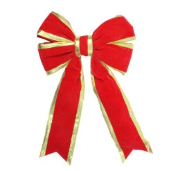 Northlight 18" X 28" Giant Red 3D 4-Loop Velveteen Christmas Bow With Gold Trim