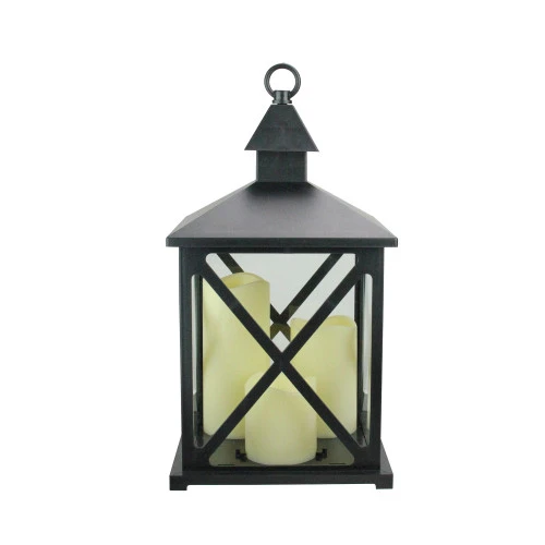 Northlight 12.5" Black Candle Lantern With 3 Flameless LED Candles 1 Northlight 12.5" Black Candle Lantern With 3 Flameless LED Candles