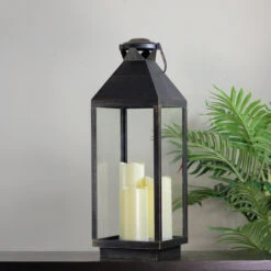 Northlight 24" Gold Brushed Black Candle Lantern With Flameless LED Candles -Christmas Decoration Store northlight yw14840 3 36807.1665610426