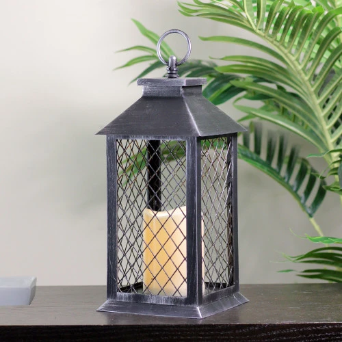 Northlight 11" Silver Brushed Black Mesh Candle Lantern With Flameless LED Candle 3 Northlight 11" Silver Brushed Black Mesh Candle Lantern With Flameless LED Candle - Image 3