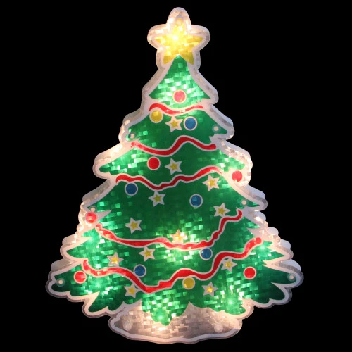 Northlight 12.5" Lighted Holographic Christmas Tree Window Silhouette Decor 2 Northlight 12.5" Lighted Holographic Christmas Tree Window Silhouette Decor - Image 2