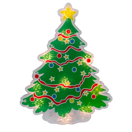 Northlight 12.5" Lighted Holographic Christmas Tree Window Silhouette Decor 1 Northlight 12.5" Lighted Holographic Christmas Tree Window Silhouette Decor