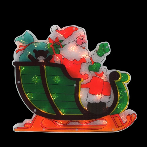 Northlight 17" Pre-Lit Green And Red Holographic Santa In Sleigh Christmas Window Silhouette Decoration 2 Northlight 17" Pre-Lit Green And Red Holographic Santa In Sleigh Christmas Window Silhouette Decoration - Image 2