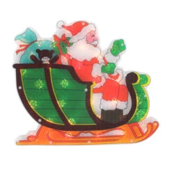 Northlight 17" Pre-Lit Green And Red Holographic Santa In Sleigh Christmas Window Silhouette Decoration