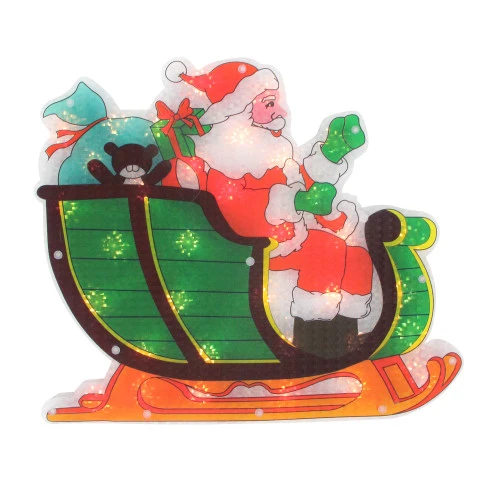Northlight 17" Pre-Lit Green And Red Holographic Santa In Sleigh Christmas Window Silhouette Decoration 1 Northlight 17" Pre-Lit Green And Red Holographic Santa In Sleigh Christmas Window Silhouette Decoration