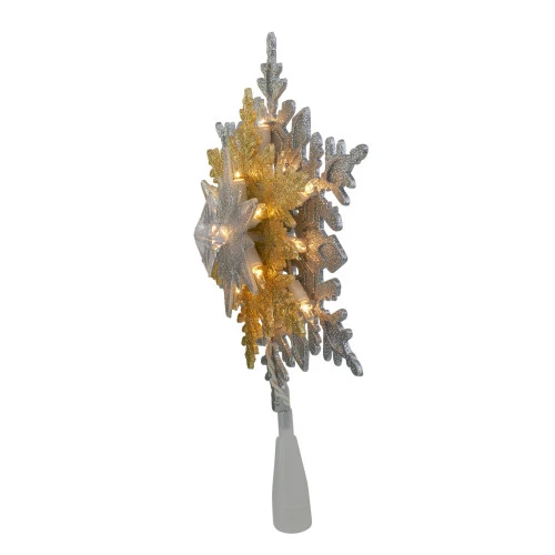 Northlight 13.5" Lighted Gold And Silver 3 Layer Snowflake Christmas Tree Topper - Clear Lights 2 Northlight 13.5" Lighted Gold And Silver 3 Layer Snowflake Christmas Tree Topper - Clear Lights - Image 2