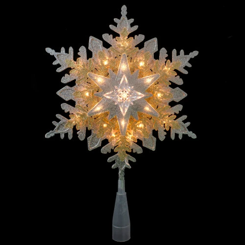 Northlight 13.5" Lighted Gold And Silver 3 Layer Snowflake Christmas Tree Topper - Clear Lights 3 Northlight 13.5" Lighted Gold And Silver 3 Layer Snowflake Christmas Tree Topper - Clear Lights - Image 3