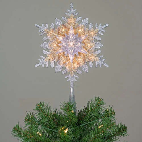 Northlight 13.5" Lighted Gold And Silver 3 Layer Snowflake Christmas Tree Topper - Clear Lights 4 Northlight 13.5" Lighted Gold And Silver 3 Layer Snowflake Christmas Tree Topper - Clear Lights - Image 4
