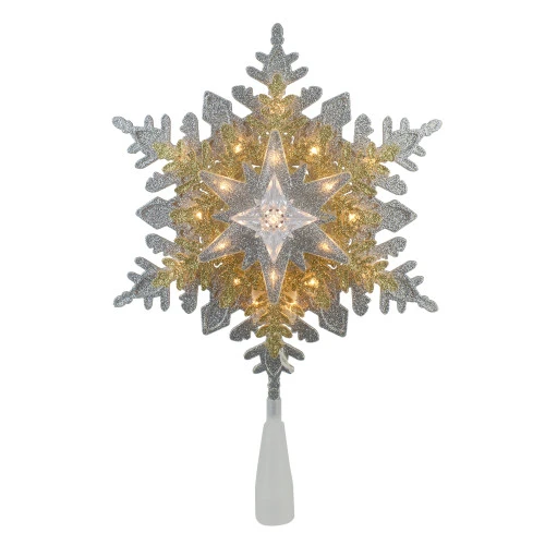 Northlight 13.5" Lighted Gold And Silver 3 Layer Snowflake Christmas Tree Topper - Clear Lights 1 Northlight 13.5" Lighted Gold And Silver 3 Layer Snowflake Christmas Tree Topper - Clear Lights