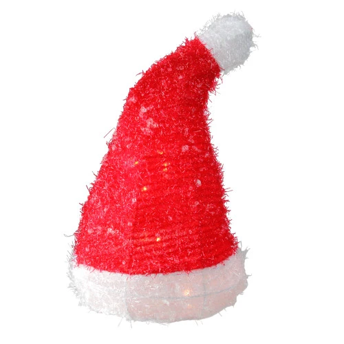Northlight 13" Lighted Iced Tinsel Santa Hat Christmas Tree Topper - Clear Lights 1 Northlight 13" Lighted Iced Tinsel Santa Hat Christmas Tree Topper - Clear Lights