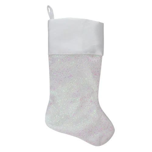 Northlight 22.25" White With Pink Iridescent Glitter Christmas Stocking With Satin Cuff 1 Northlight 22.25" White With Pink Iridescent Glitter Christmas Stocking With Satin Cuff