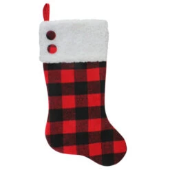 Northlight 23" Black And Red Rustic Buffalo Plaid Christmas Stocking