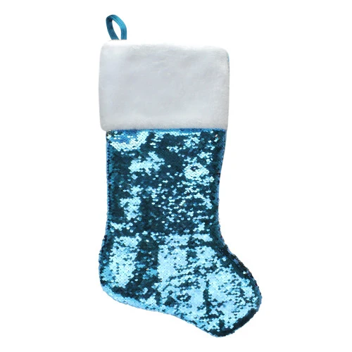 Northlight 22.75" Sky Blue And Silver Reversible Sequined Christmas Stocking With Faux Fur Cuff 1 Northlight 22.75" Sky Blue And Silver Reversible Sequined Christmas Stocking With Faux Fur Cuff