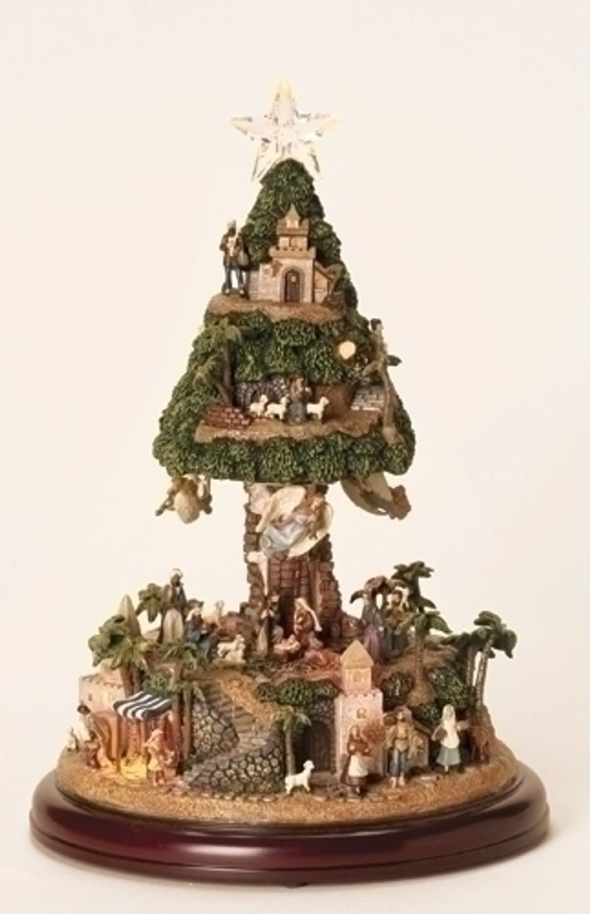 Roman 13" Brown And Green LED Lighted Musical Nativity Tree Christmas Tabletop Decor 1 Roman 13" Brown And Green LED Lighted Musical Nativity Tree Christmas Tabletop Decor