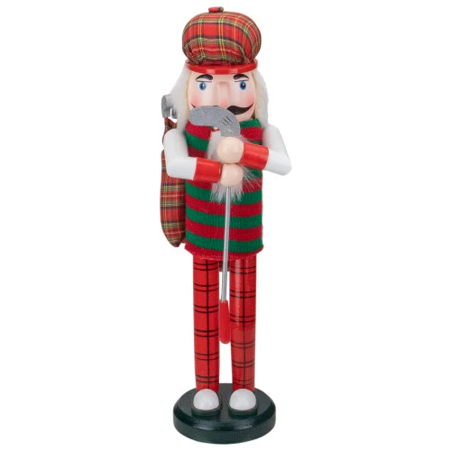 14" Red And Green Plaid Wooden Golfer Christmas Nutcracker 1 14" Red And Green Plaid Wooden Golfer Christmas Nutcracker